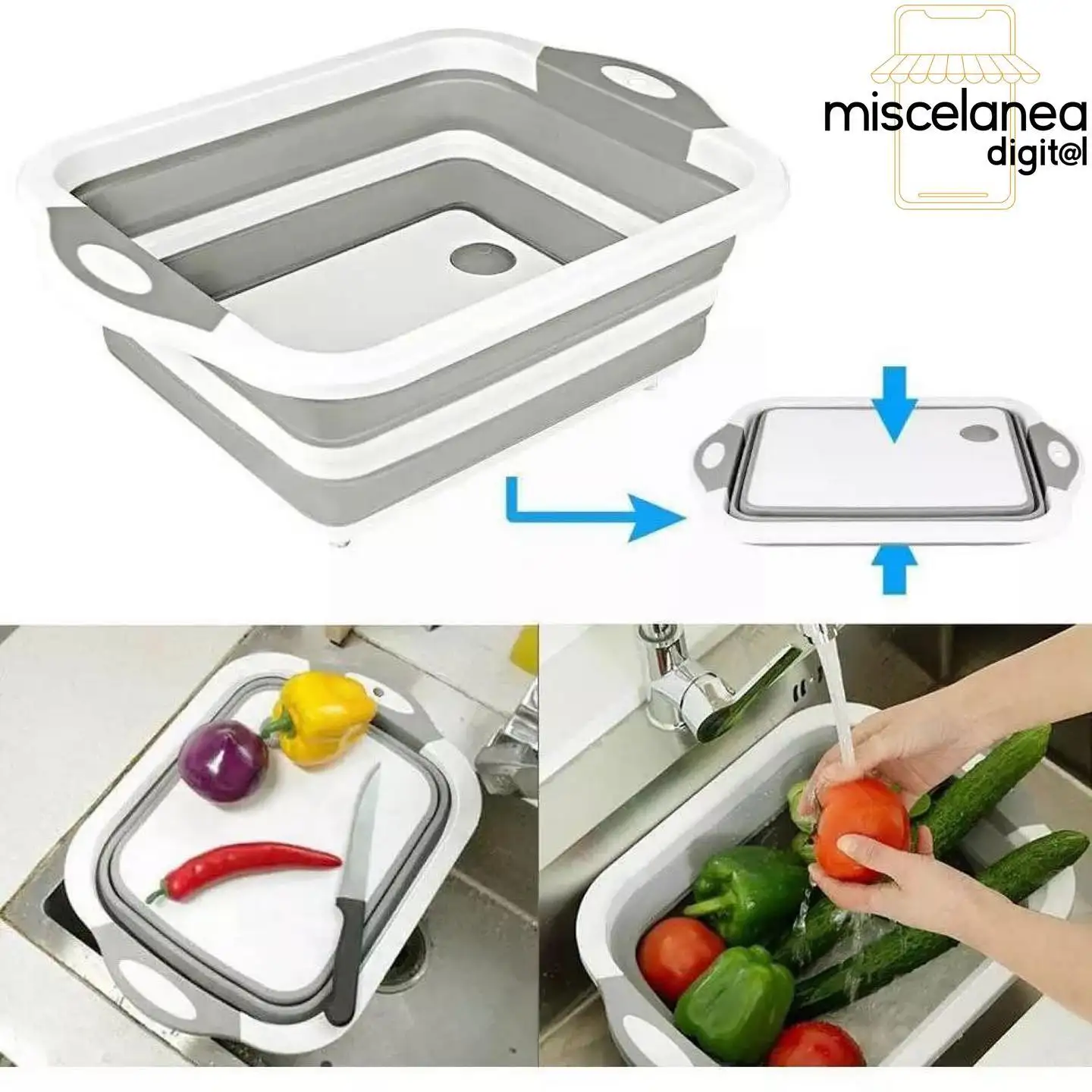 COLADOR PLEGABLE CON TABLA PARA CORTAR-MULTIUSOS 4 EN 1